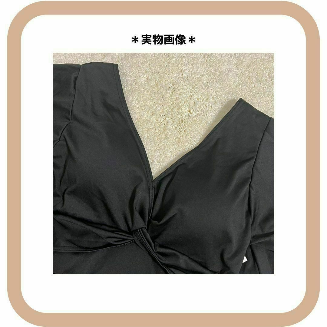 大人気 黒2XL 大きいサイズぽっちゃり ワンピース 水着 フレア袖 体型カバー レディースの水着/浴衣(水着)の商品写真