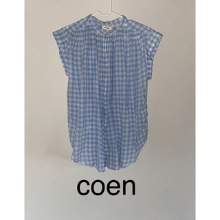 coen - コーエン  coen シャツ　ブラウス　トップス　半袖　チェック水色
