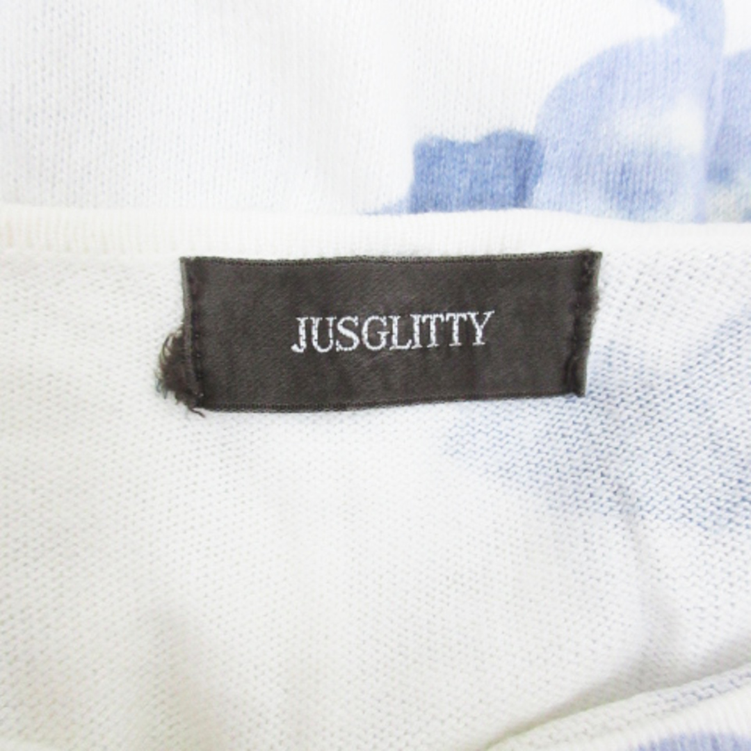 JUSGLITTY(ジャスグリッティー)のジャスグリッティー ニット カットソー 半袖 Vネック 花柄 2 M 白 紫 レディースのトップス(ニット/セーター)の商品写真