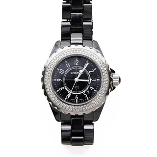 シャネル(CHANEL)のシャネル CHANEL J12 黒セラ ブラック ベゼルダイヤ ダイヤベゼル 2重ダイヤモンド 時計 腕時計 QZ クオーツ 黒文字盤 腕時計 レディース(腕時計)