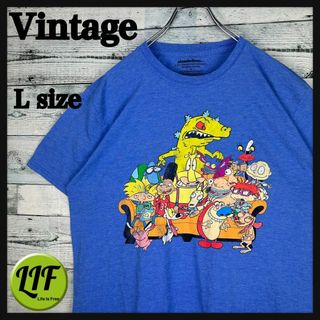 ヴィンテージ  アニメプリント ヘイアーノルド アニメTシャツ ブルー L(Tシャツ/カットソー(半袖/袖なし))