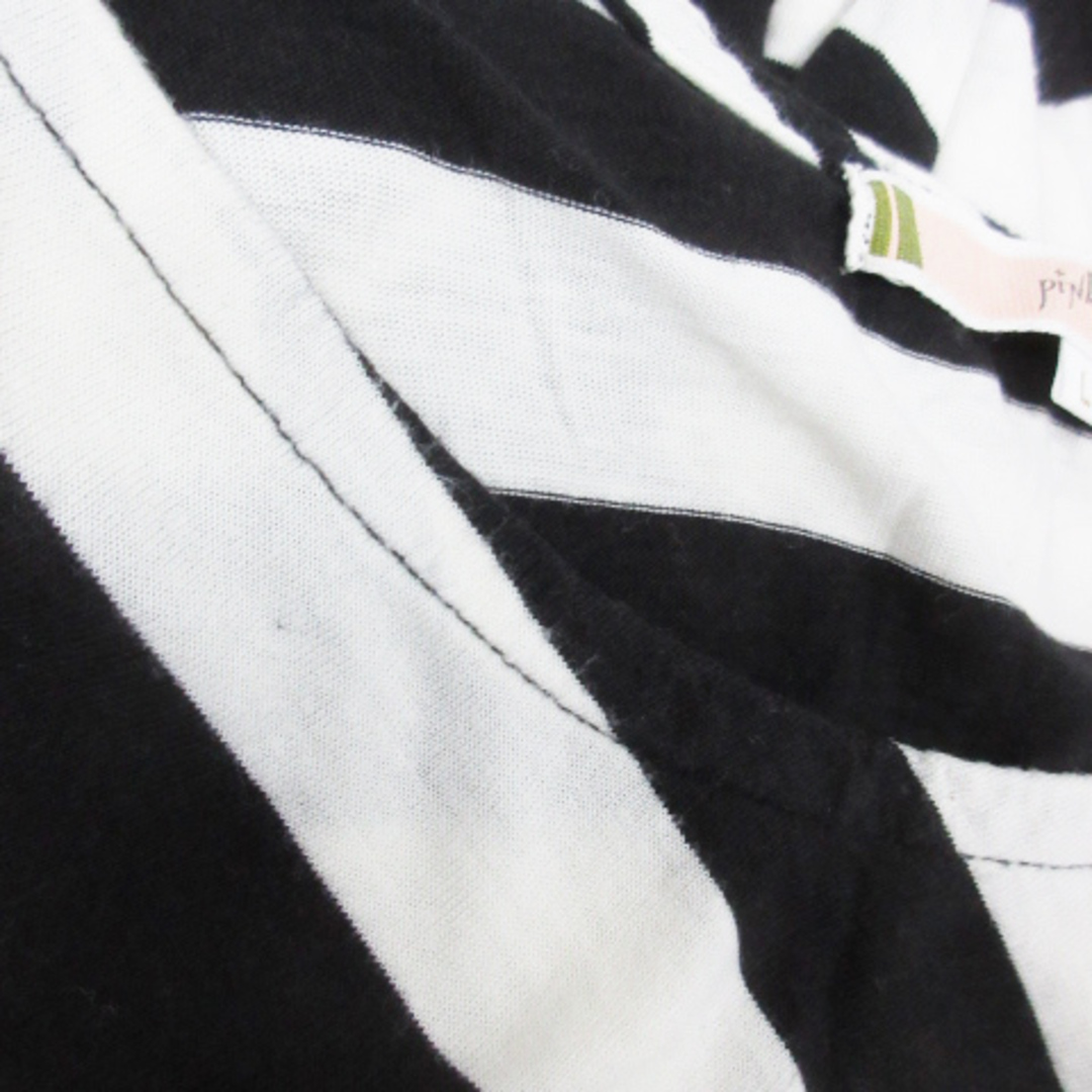 ピンクアドベ カットソー 長袖 切替 ストライプ柄 ボーダー柄 L 白 黒 レディースのトップス(カットソー(長袖/七分))の商品写真