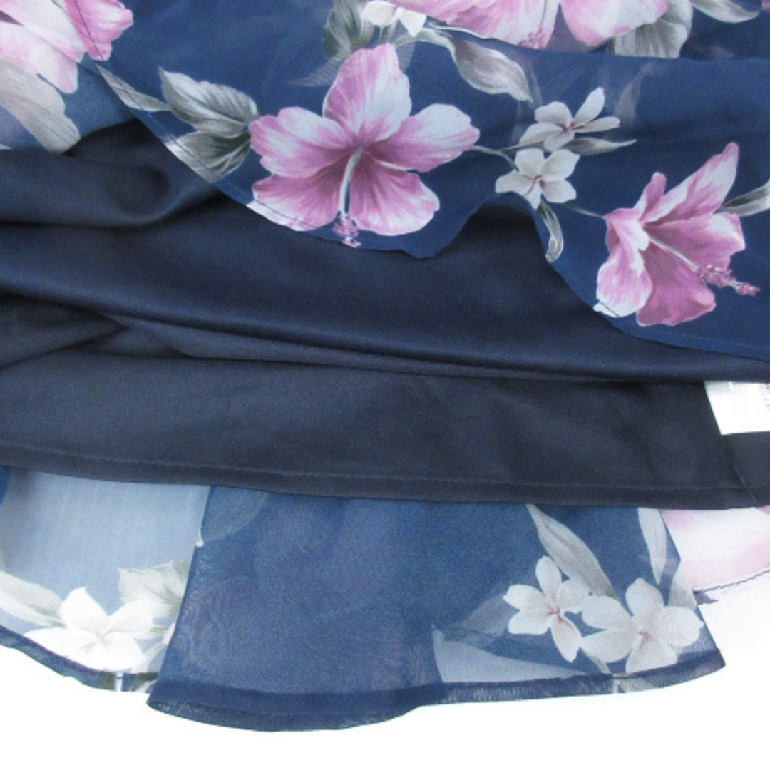SNIDEL(スナイデル)のスナイデル フレアワンピース ひざ丈 半袖 シースルー 花柄 0 XS 紺 白 レディースのワンピース(ひざ丈ワンピース)の商品写真