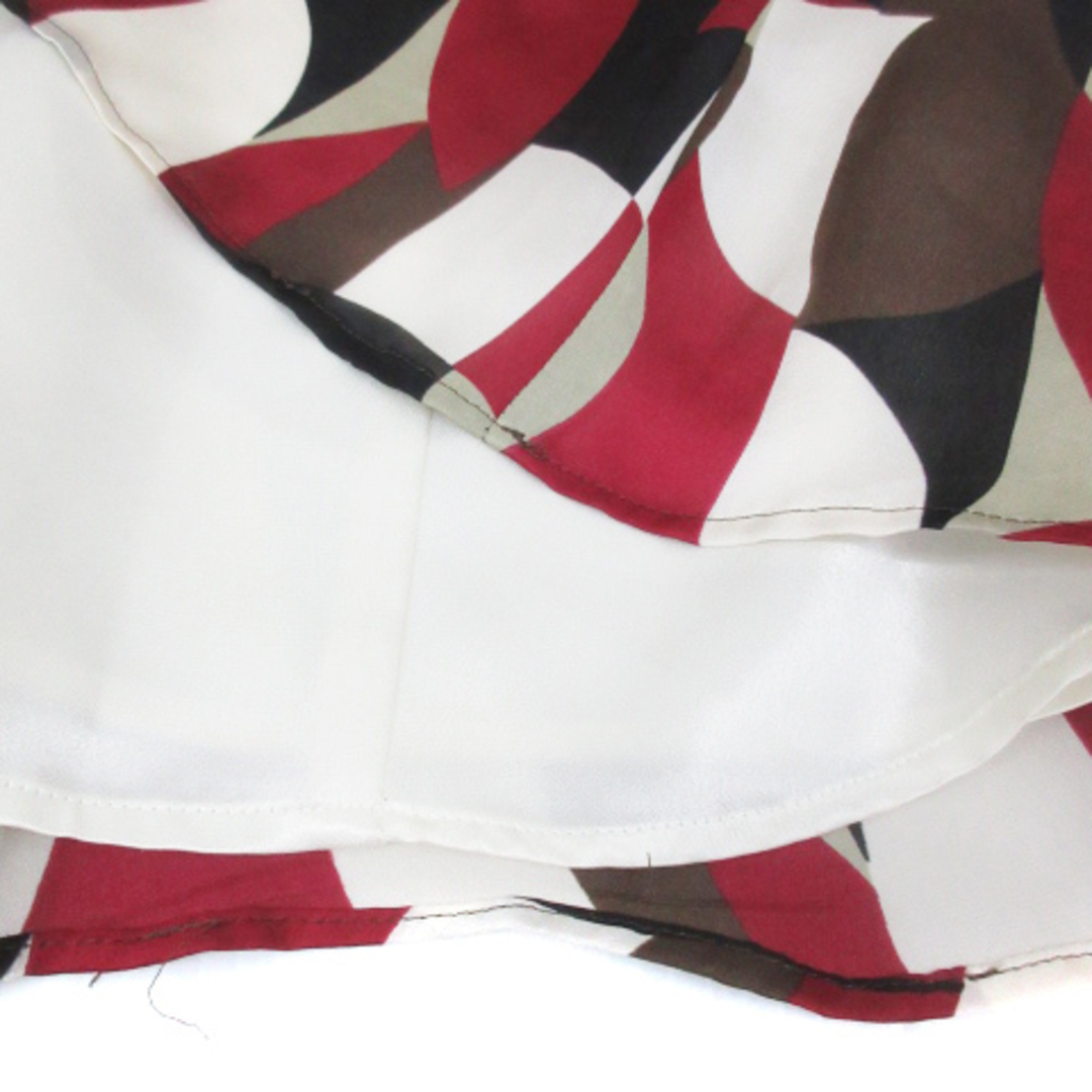MICHEL KLEIN(ミッシェルクラン)のミッシェルクラン プリーツスカート ミモレ丈 リボン付き 総柄 38 M 白 茶 レディースのスカート(ひざ丈スカート)の商品写真