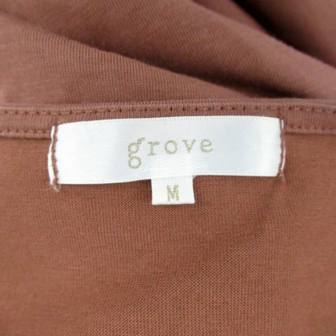 grove(グローブ)のグローブ カットソー Vネック 五分袖 切替 M 茶色 ブラウン ベージュ レディースのトップス(カットソー(半袖/袖なし))の商品写真