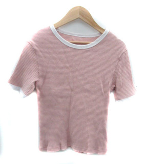 ヴァニーユー Tシャツ カットソー 半袖 ボーダー柄 ピンク オフホワイト