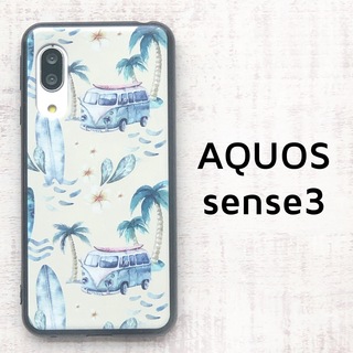 AQUOS sense3 ヤシの木と車 ソフトケース カバー(Androidケース)