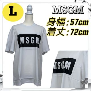 エムエスジイエム(MSGM)のタグ付き エムエスジイエム トップス ボックスロゴ Tシャツ ホワイト Ｌ(Tシャツ/カットソー(半袖/袖なし))