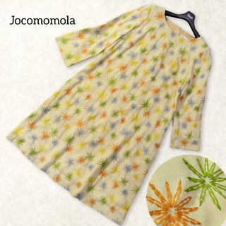 Jocomomola - ホコモモラ ✿ 刺繍 ワンピース 40 L ベージュ 花柄 膝丈 カラフル