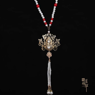 トゥアリス(To Alice)の花絲瓢箪真珠瓔珞 白赤色ネックレス　中華風　縁起物　成人式　結婚式　着物和服漢服(ネックレス)