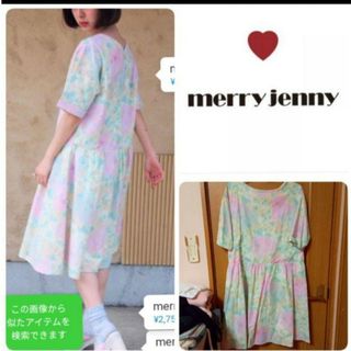 メリージェニー(merry jenny)の♡merry jenny ゆらゆらフラワー半袖膝丈ワンピース パステルピンク黄緑(ひざ丈ワンピース)