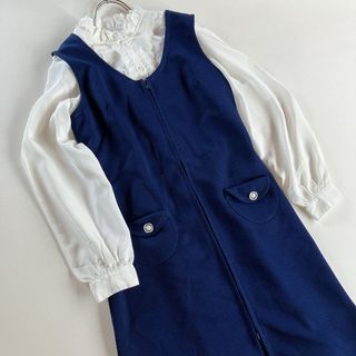 Grimoire - used レトロ 紺色 モッズワンピース 古着 ヴィンテージ vintage