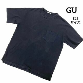 GU - A200 GU ジーユー Tシャツ トップス 半袖 無地 黒 L 綿 シンプル