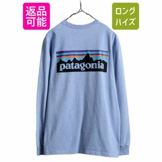 パタゴニア(patagonia)の19年製 パタゴニア 両面 プリント 長袖 Tシャツ メンズ S / 古着 Patagonia アウトドア ロンT プリントT ロゴT フィッツロイ ブルー P6 青(Tシャツ/カットソー(七分/長袖))