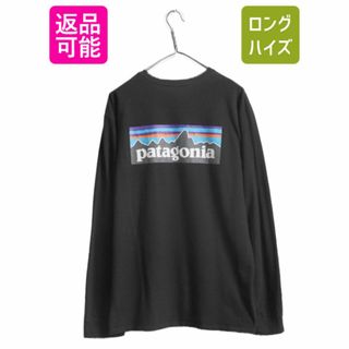 パタゴニア(patagonia)の20年製 パタゴニア 両面 プリント 長袖 Tシャツ メンズ L/ 古着 Patagonia アウトドア ロンT ロングスリーブ ロゴT P6 バックプリント 黒(Tシャツ/カットソー(七分/長袖))