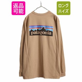 パタゴニア(patagonia)の19年製 パタゴニア 両面 プリント 長袖 Tシャツ メンズ L Patagonia アウトドア ロンT ロングスリーブ ロゴT P6 バックプリント ベージュ (Tシャツ/カットソー(七分/長袖))