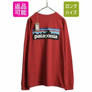 パタゴニア(patagonia)のデッドストック 22年製 パタゴニア 両面 プリント 長袖 Tシャツ メンズ L / 新品 Patagonia アウトドア ロンT ロングスリーブ ロゴT P6 赤(Tシャツ/カットソー(七分/長袖))