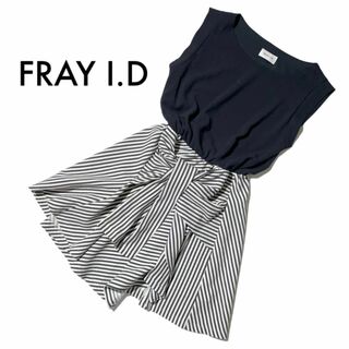FRAY I.D - フレイアイディー ミニワンピース ノースリーブ ネイビー 0 Sサイズ スカート