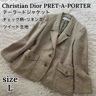 クリスチャンディオール(Christian Dior)のクリスチャンディオールプレタポルテ レディース チェック リネン混 ジャケットL(テーラードジャケット)