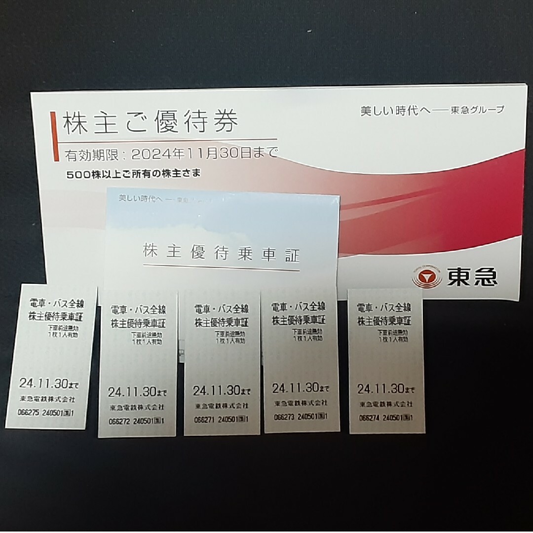 東急電鉄の株主優待の冊子、乗車証5枚 チケットの乗車券/交通券(鉄道乗車券)の商品写真