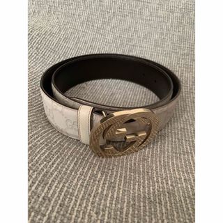 グッチ(Gucci)の【美品】グッチ ベルト インターロッキング　アイボリー　GG柄(ベルト)