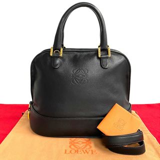 ほぼ 未使用 LOEWE ロエベ ヴィンテージ アナグラム ロゴ レザー 2way ハンドバッグ ミニ ボストンバッグ ショルダーバッグ ブラック 60852