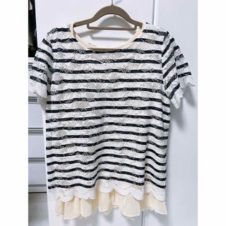 ハッシュアッシュ(HusHush)の新品】HusHusH ハッシュアッシュ レースボーダーフリルトップス　L(Tシャツ(半袖/袖なし))