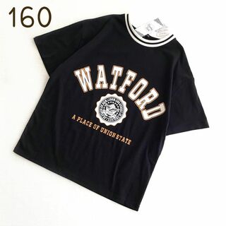 【160】襟ライン ロゴ 半袖 Tシャツ 黒(Tシャツ/カットソー)