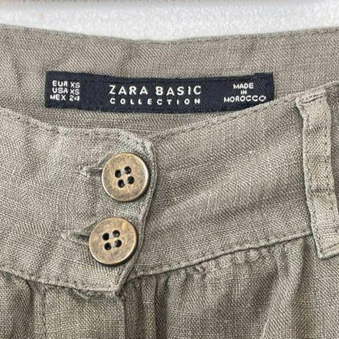 ZARA Basic ザラ スカート カーキ サイズXS ヴィンテージ リネン レディースのスカート(ひざ丈スカート)の商品写真