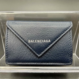 Balenciaga - BALENCIAGA バレンシアガ ペーパーミニウォレット　ネイビー　【極美品】