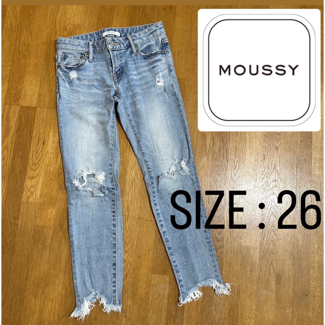 moussy(マウジー)の※プロフ必読【マウジー】フリンジ クロップドスキニー デニム 26 レディースのパンツ(デニム/ジーンズ)の商品写真