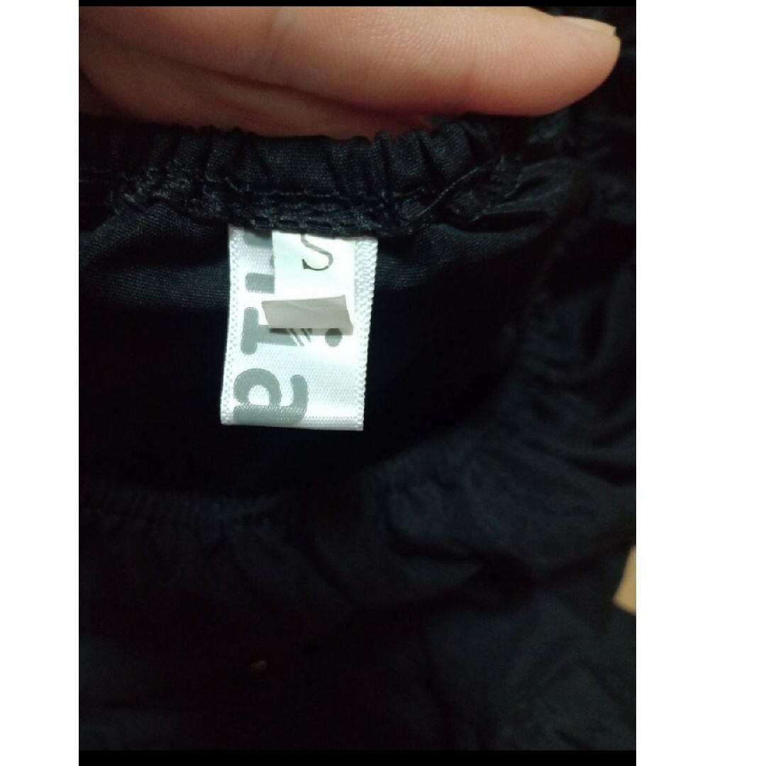 ♡パフスリーブアシメワンピースS半袖ひざ丈黒ブラック韓国編み上げ レディースのワンピース(ロングワンピース/マキシワンピース)の商品写真