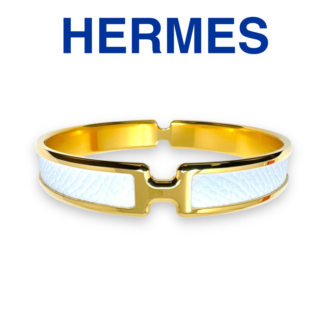Hermes(エルメス)のエルメス バングル オランプ レザー ホワイト ゴールド ユニセックス ブランド レディースのアクセサリー(ブレスレット/バングル)の商品写真