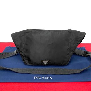 プラダ(PRADA)の極 美品 希少品 PRADA プラダ 三角ロゴ ナイロン レザー 本革 ミニ ショルダーバッグ ポシェット サコッシュ ブラック 黒 29018(ショルダーバッグ)