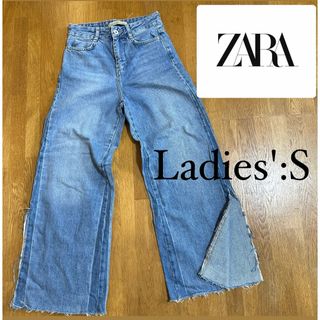 ザラ(ZARA)の※プロフ必読【ZARA】サイドスリット ワイド フレアデニム  Sサイズ(デニム/ジーンズ)