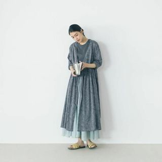 957u*美品 北欧、暮らしの道具展　柄をまとう カシュクールワンピース 羽織(ロングワンピース/マキシワンピース)