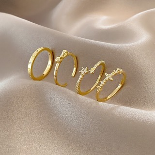 【残3】人気　リング　指輪　ゴールド　重ね付け　4連　シンプル　セット　結婚式(リング(指輪))