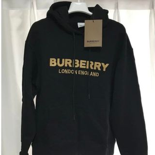 BURBERRY ゴールド色刺繍ロゴ　パーカー男女兼用