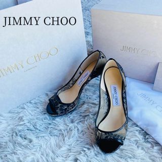 ジミーチュウ(JIMMY CHOO)の【美品】JIMMY CHOOジミーチュウ 総レース柄 オープントゥ パンプス 黒(ハイヒール/パンプス)