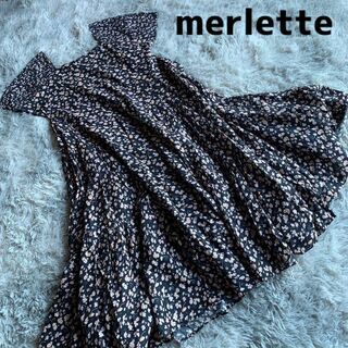 マーレット(Merlette)のMerletteマーレット ギャザーフローラルワンピース XS 黒(その他)