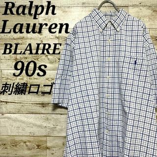 ラルフローレン(Ralph Lauren)の【w330】希少USA古着ラルフローレン90s半袖チェックシャツトップス刺繍ロゴ(シャツ)