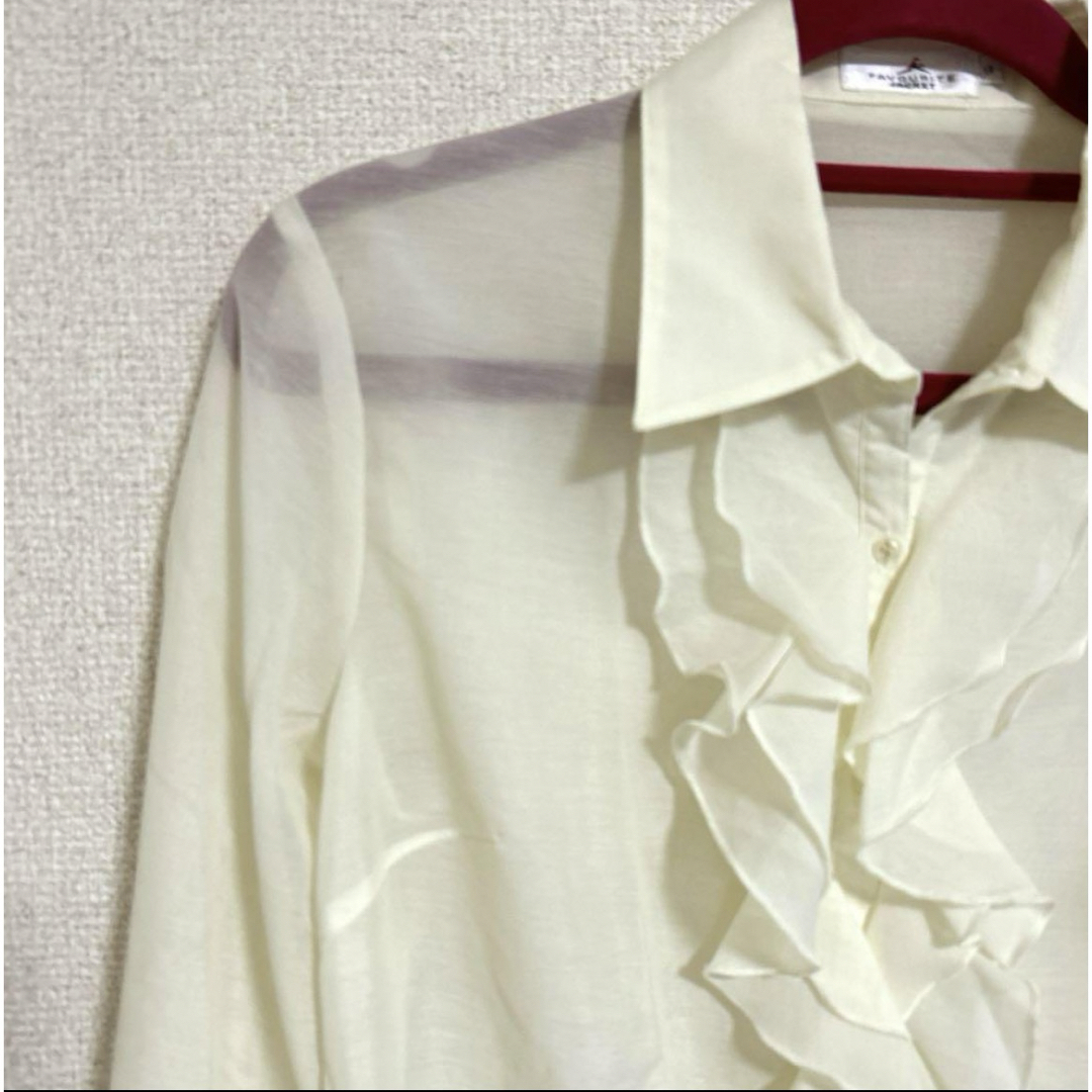 新品　レディース　カットソー　フリル　シースルー　長袖　9号 レディースのトップス(シャツ/ブラウス(長袖/七分))の商品写真