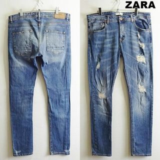 ザラ(ZARA)のZARA MAN　スキニーデニム　W91cm　ストレッチ　クラッシュ加工　藍青(デニム/ジーンズ)