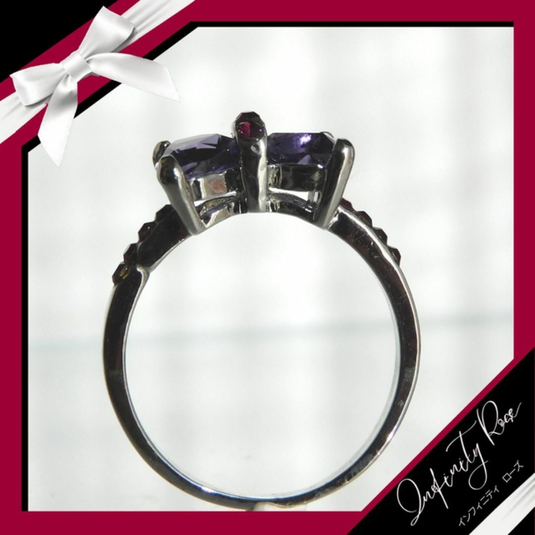（1038）20号　パープルリボン大人可愛いシックなカラースワロリング　指輪 レディースのアクセサリー(リング(指輪))の商品写真