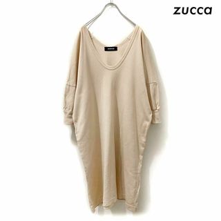 ズッカ(ZUCCa)のzucca ズッカ★5分袖ワンピース スウェット素材 クリーム(ひざ丈ワンピース)