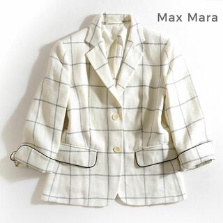 マックスマーラ(Max Mara)の943t*美品 マックスマーラ MAX MARA チェック リネン ジャケット(テーラードジャケット)