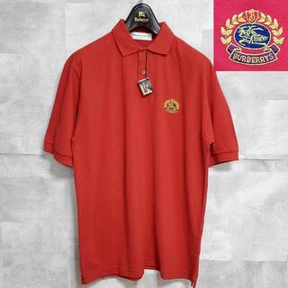 BURBERRY - 未使用 タグ付 L バーバリー エンブレム 刺繍 ポロシャツ 赤 ワンポイント