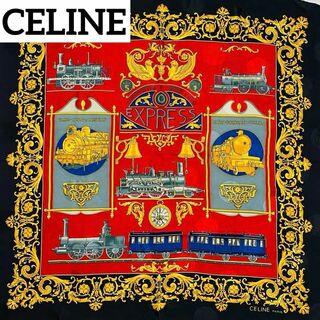 セリーヌ(celine)の★CELINE★ スカーフ 大判 SL 汽車 EXPRESS シルク ブラック(バンダナ/スカーフ)