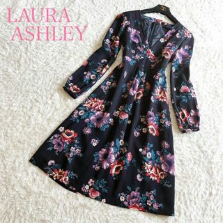 ローラアシュレイ(LAURA ASHLEY)の極美品 ローラアシュレイ ロングワンピース 花柄 総柄 7号 S-M(ロングワンピース/マキシワンピース)