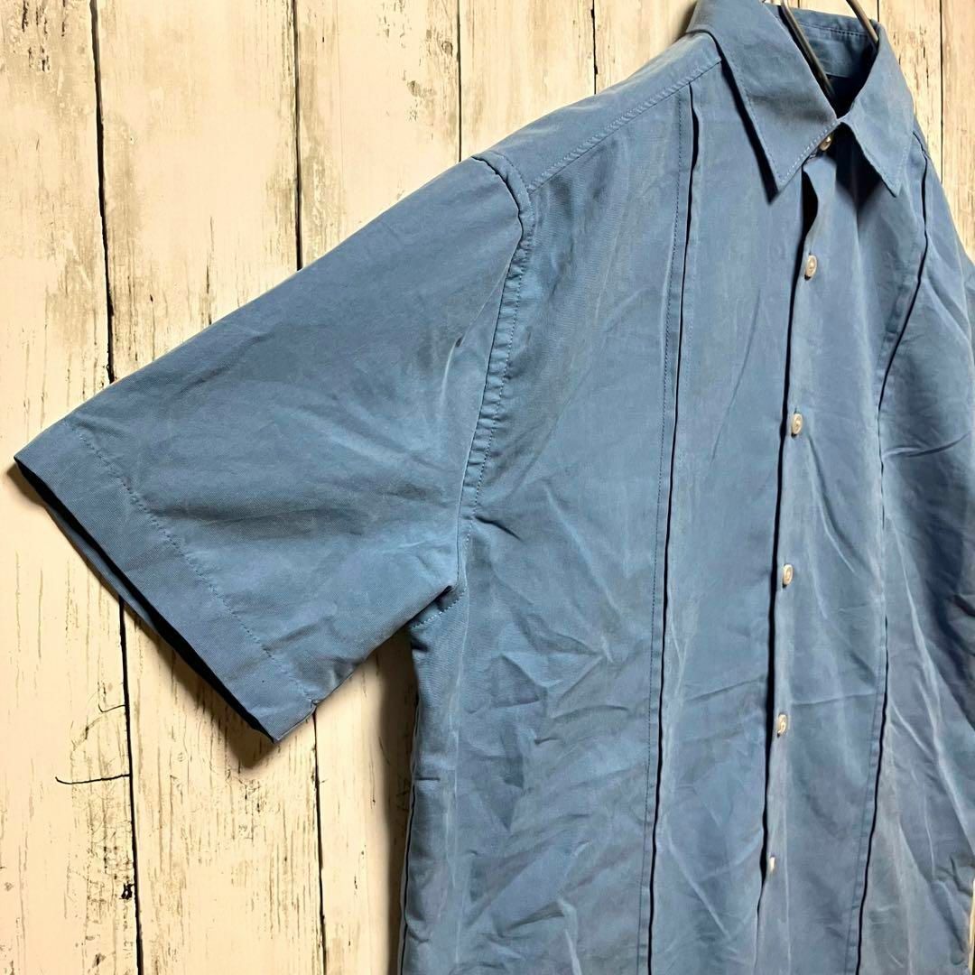 US古着ヴィンテージレトロキューバシャツ開襟くすみブルーy2kプリーツ【g36】 メンズのトップス(シャツ)の商品写真